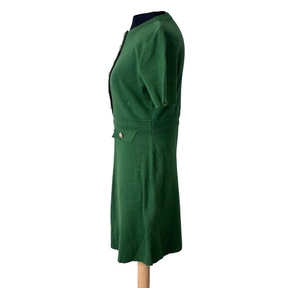 Merokeety Green Short-Sleeve Knee-Length Dress With Gold Button Accents Ribbed D - Picture 2 of 12
